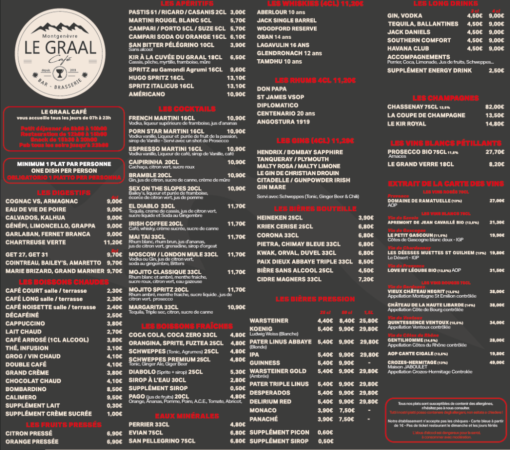 Le Graal_ Montgenevre_carte Bar